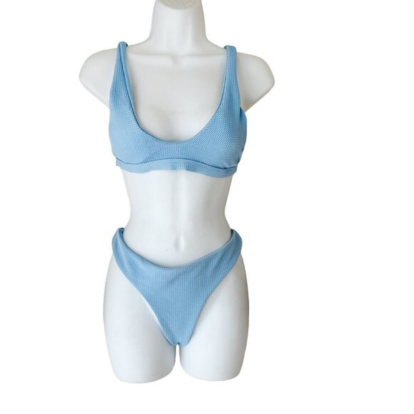 NWT Zaful Textured Brazilian Bikini Light Blue 8 Swim Swimsuit‎ - Picture 1 of 9